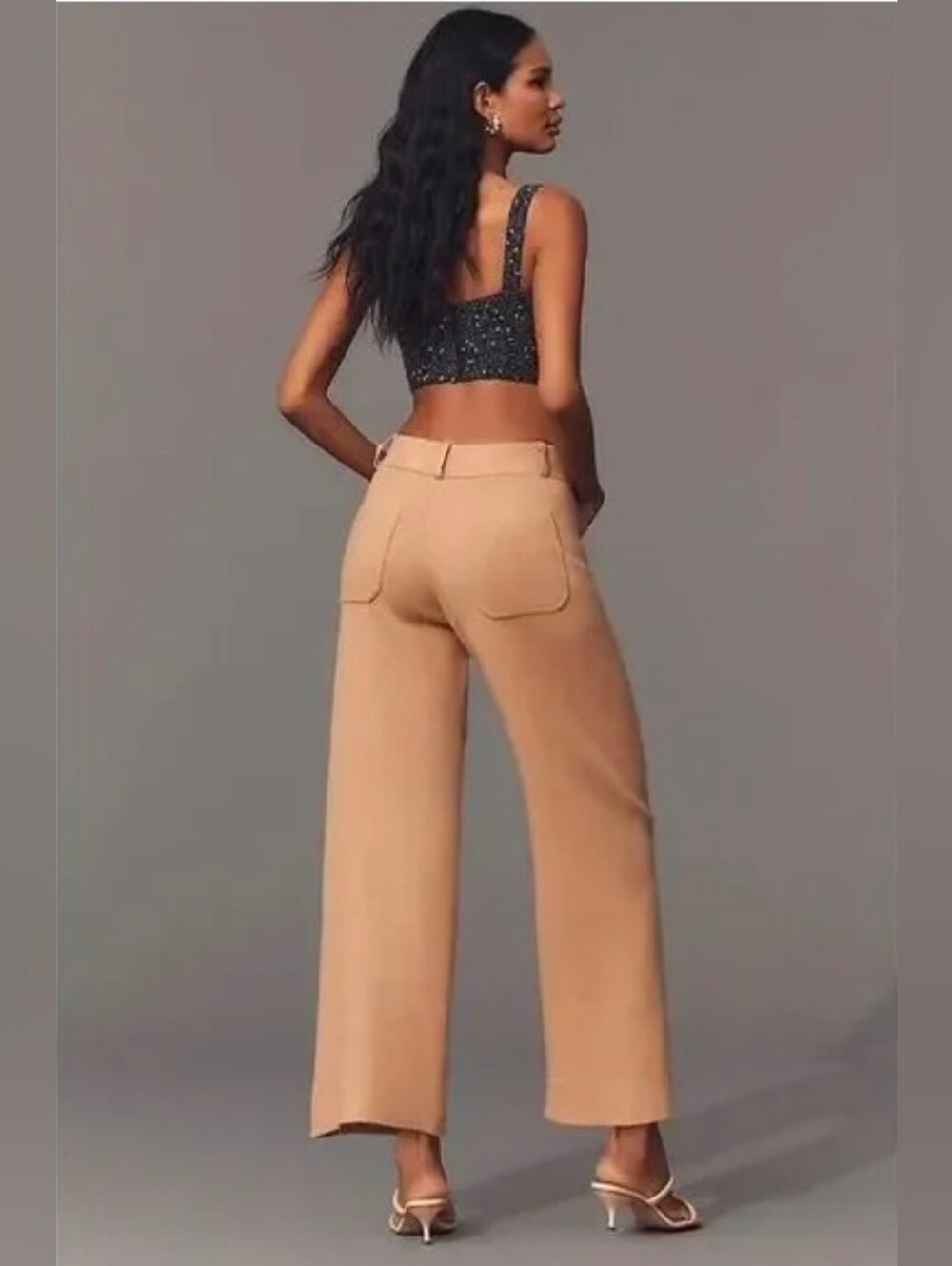 Maeve New Anthropologie Colette Knit Cropped Wide-Leg Pants in Camel Size SP - Picture 3 of 8